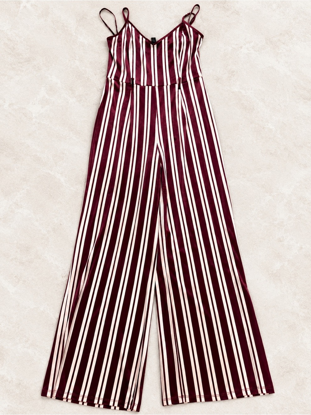 Forever 21 Burgundy & White Striped Wide-Leg Jumpsuit
